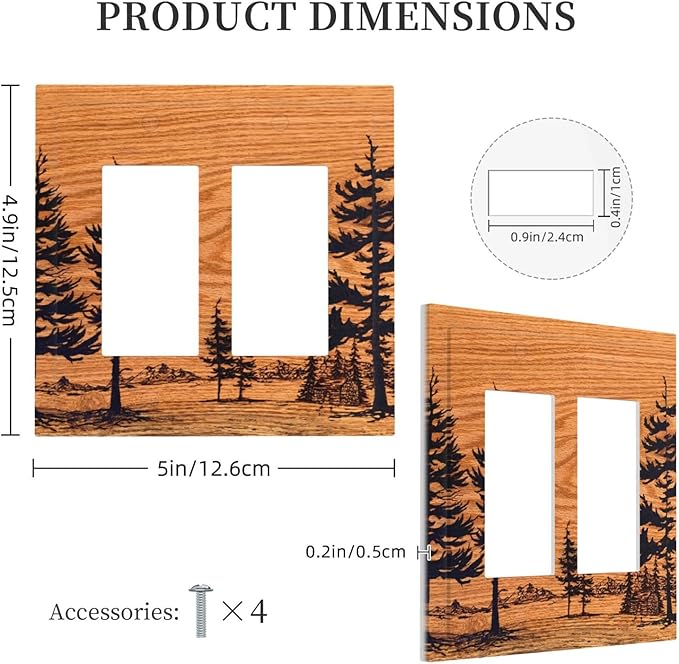 Pine Forest Natural Scenery Silhouette Wood Grain Decorative Outlet Covers 2 Gang Double GFCI Rocker Electrical Wall Panels Light Switch Cover Plate for Farmhouse Home Decor