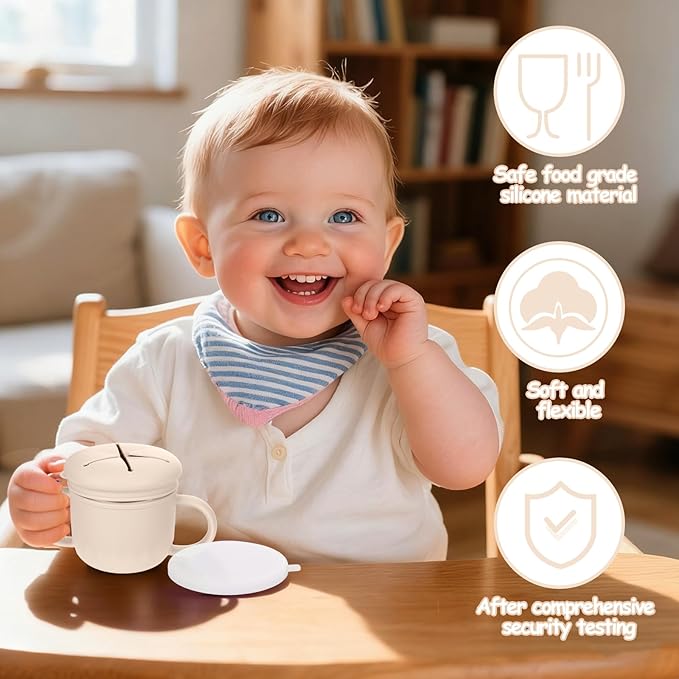 Mity rain Stainless Steel Snack Containers for Kids with Spill-Proof Silicone Lids & Handles - 3-in-1 Baby Snack Cups, No-Spill Toddler Snack Box, Perfect for On-the-Go Healthy Eating