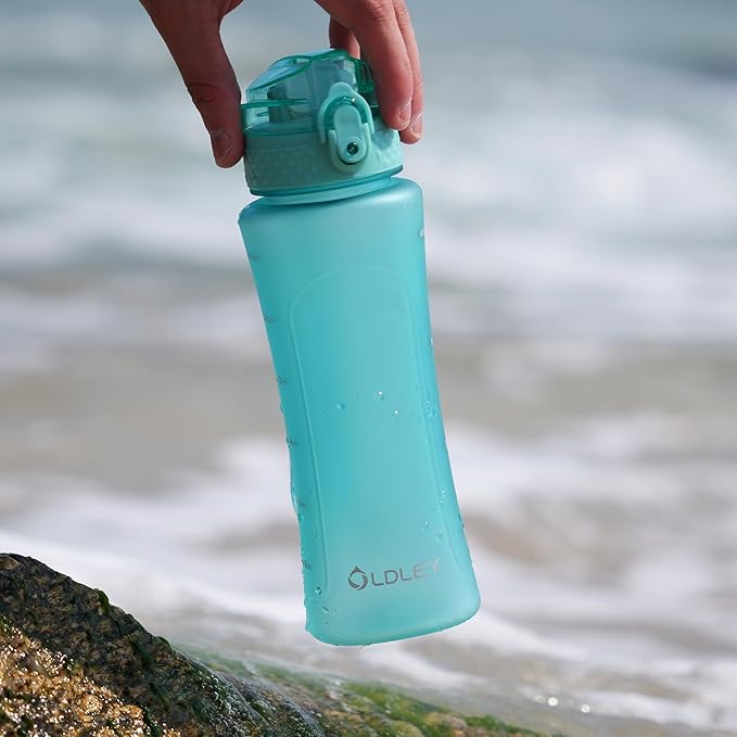 OLDLEY Kids Water Bottle for School with Straw Chug Lid, 15 oz Unbreakable Leak-Proof BPA-Free Motivational Water Bottles with Time Marker for Travel Sports Gym, 2 Lids,Mint