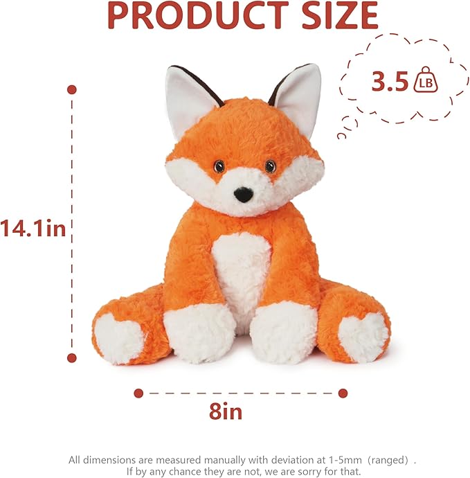Niuniu Daddy 14" | 3.5 Pound Weighted Fox Plush Stuffed Animal, Heavy Stuffed Red Fox Plush Toys for Kids Adults, Weighted Beads for Stuffed Animals Body Pillow for Birthday Christmas Holiday