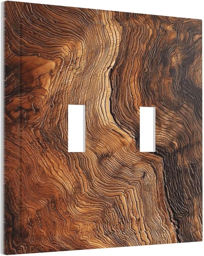 Natural Wood Grain Texture Old Tree Trunk Print Decorative Switch Plates 2 Gang Double Toggle Outlet Light Switch Cover Wall Plate Electrical Faceplate for Farmhouse Home Decor