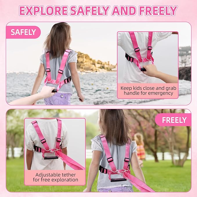Safety Walking Harness with Leash for Autism Special Needs ADHD/ASD Girls Ages 6-12, Elopement Harness with Light Reflector and Grab Handle for Big Kids, Adjustable Tether Leash with Autism Awareness