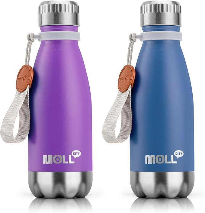 9 oz Water Bottle Stainless Steel Double Wall Vacuum Insulated Sports Water Bottle for Kids, Small Mini Cola Shape Water Bottle Leak Proof (Purple-Royal Blue)