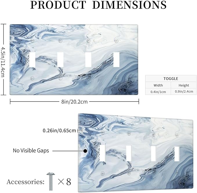 Light Switch Covers Blue Marble Pattern Quad Toggle 4 Gang Wall Plate Electrical Faceplate Decorative Switch Plates for Bedroom living Room Decor
