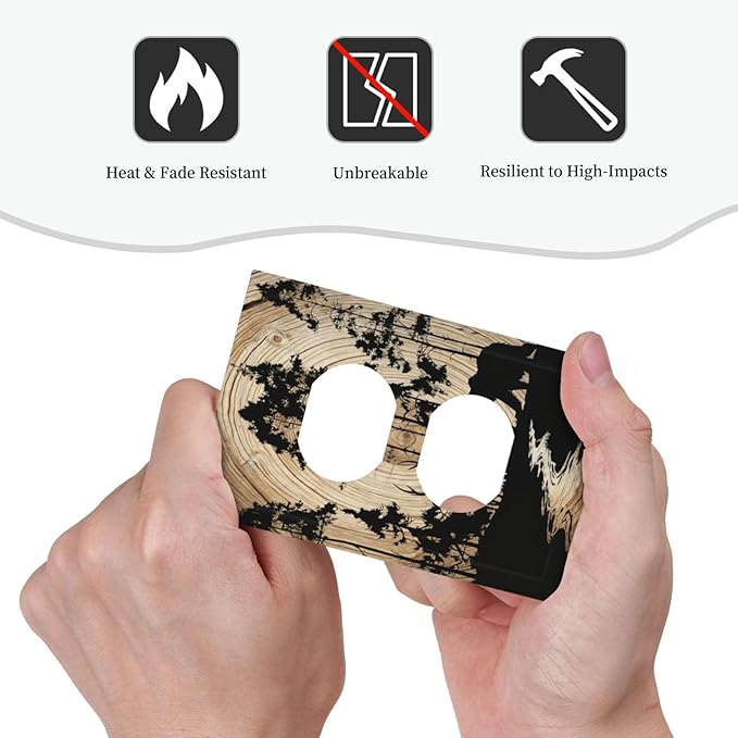 Rustic Forest Antler Black Bear Deer Silhouettes Outlet Covers 1 Gang Duplex Light Switch Cover Decorative Switch Plates Electrical Receptacle Faceplate Wall Plate for Farmhouse Home Decor