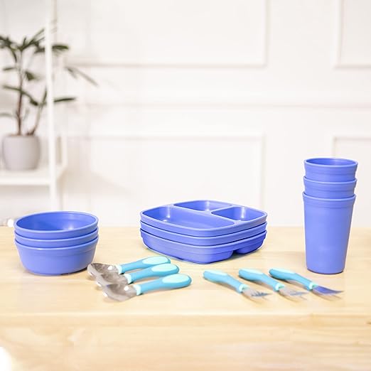 ECR4Kids My First Meal Pal Combo Set, Children's Tableware, Blue, 15-Piece (Pack of 4)