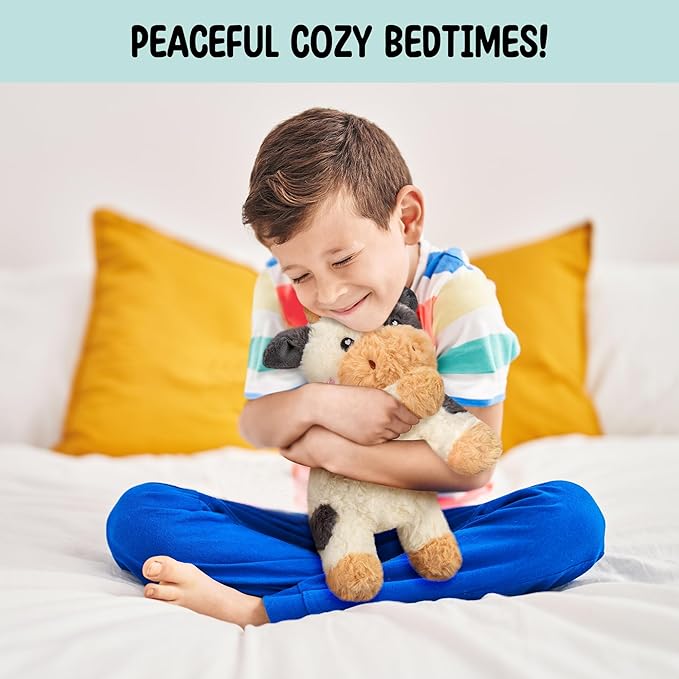 Cow Microwavable & Weighted Stuffed Animals - 1.5 Lbs Unscented Heating Pad for Period Cramps Pain Relief and Anxiety, Cute Black Cow Plush Toys Gifts for Women Girls Adults and Kids by Happy Fuel