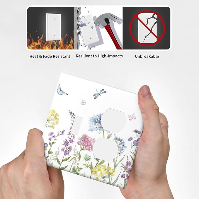 Colorful Wildflowers Dragonfly Lavender Butterfly Insect Wallplates 1 Toggle 1 Duplex Switch Plate Electrical GFCI Faceplate Decorative Light Switch Covers for Bedroom Living Room Decor