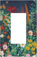 Decorative Light Switch Cover Plate with Wildflowers & Stars Botanical Floral Art Design 1 Gang Rocker Outlet Covers Single Decora Gfci Device Wall Plate for Garden Theme Wall Decor