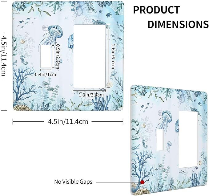 Outlet Covers Jellyfish Teal Blue Ocean Turtle Coastal Beach 1 Toggle 1 Rocker Combination Decorative Wall Plate Light Switch Cover Plate Electrical Switch Plates for Bedroom Bathroom Decor