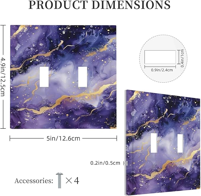 Decorative Light Switch Plate Covers Modernity Abstract Purple Golden Marble 2 Gang Wall Plate Double Toggle Switch Cover Plate Electric Dual Device Electrical Faceplate