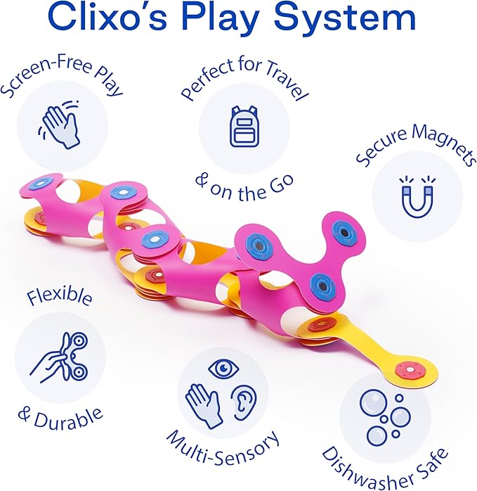 Clixo Itsy Magnetic Toy for Kids - Flexible, Durable, Imagination-Boosting Magnet Building Toy. Educational Multi-Sensory STEM Experience. Great as a Travel Game. Ages 4-99. 18 Piece Pack