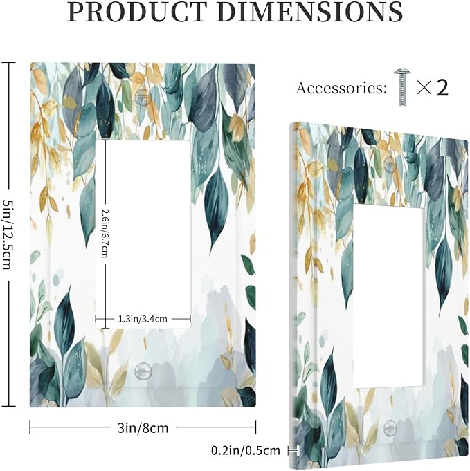 Boho Goldgreen Leaf Botanical Eucalyptus Leaves Decorative Outlet Covers 1 Gang Single Rocker Light Switch Cover Plate Wall Plates GFCI Faceplate for Bedroom Living Room Decor
