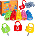 Dinhon Color Alphabet Learning Lock Toys Educational Letter Combination-with 26 Locks, 26 Keys Montessori Preschool Alphabet Learning Game for Ages 3 yrs+