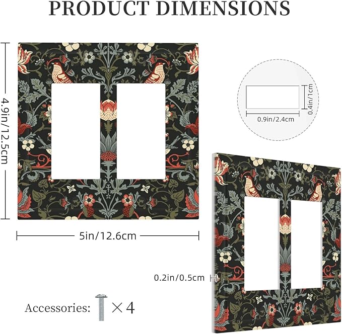 Vintage Birds Berries Mid Century Floral Flower Decorative Outlet Covers 2 Gang Double GFCI Rocker Electrical Wall Panels Light Switch Cover Plate for Bedroom Living Room Decor
