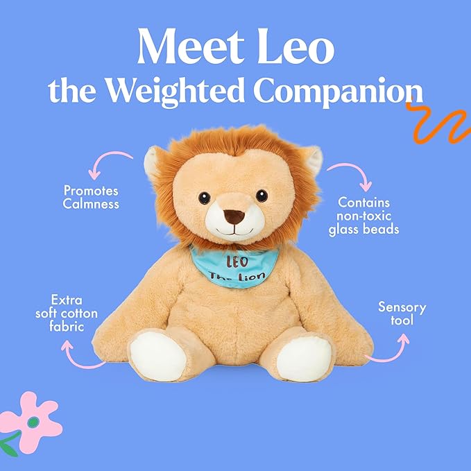 Lilly's Love Weighted Stuffed Animals for Adults & Kids — 5lb Calming Lion Plush for Anxiety, ADHD & Sensory | Machine Washable Weighted Stuffed Animal w/Removable Insert | Leo The Lion
