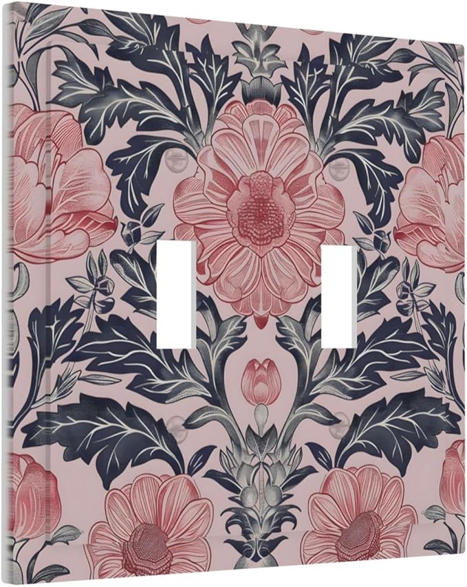 Pink Floral Vintage Botanical Boho Flower Decorative Switch Plates 2 Gang Double Toggle Outlet Light Switch Cover Wall Plate Electrical Faceplate for Farmhouse Home Decor