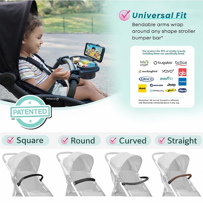 Swanoo Universal Stroller Snack Tray with Phone Holder | Compatible with Nuna Mockingbird Bugaboo Uppababy | Stroller Bumper Bar Tray Attachment | Baby Toddler Disneyland -Single Pack