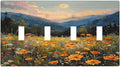 Sunset Wild Flower Field Floral Nature Landscape Light Switch Covers Quad Toggle Electrical Faceplate 4 Gang Wall Plate Decorative Switch Plates Cover for Farmhouse Bedroom Decor