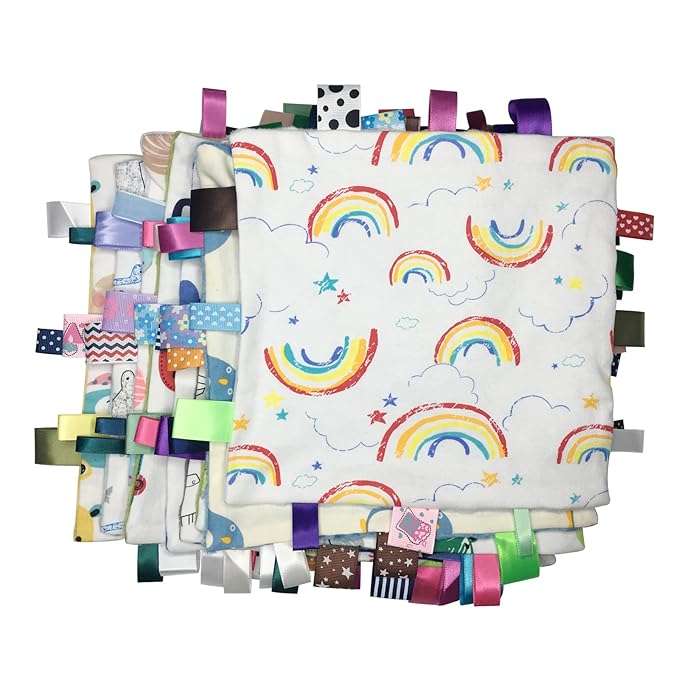 Minky Fabric Baby Security Blanket - Super Soft Sensory Comfort Towel Lovey - Elephant Giraffe Pattern, Great for Newborn to Toddler - 9 x 9 inches