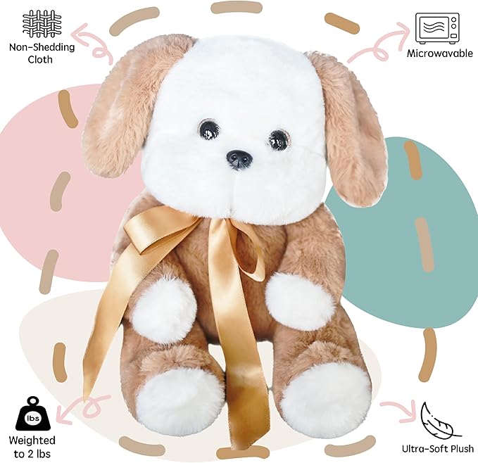 uoozii Warmable Dog Stuffed Animal - Microwavable 12" | 2 Pounds Unscented Weighted Stuffed Animals Non-Shedding Dog Plush Coolable & Heatable Warm Gifts for Kids & Adults