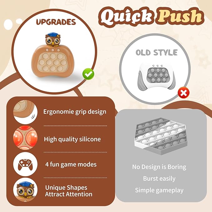 Pop Game Fidget Toy,Quick Push Game Pop Bubble Up Toys for Kids (owl)
