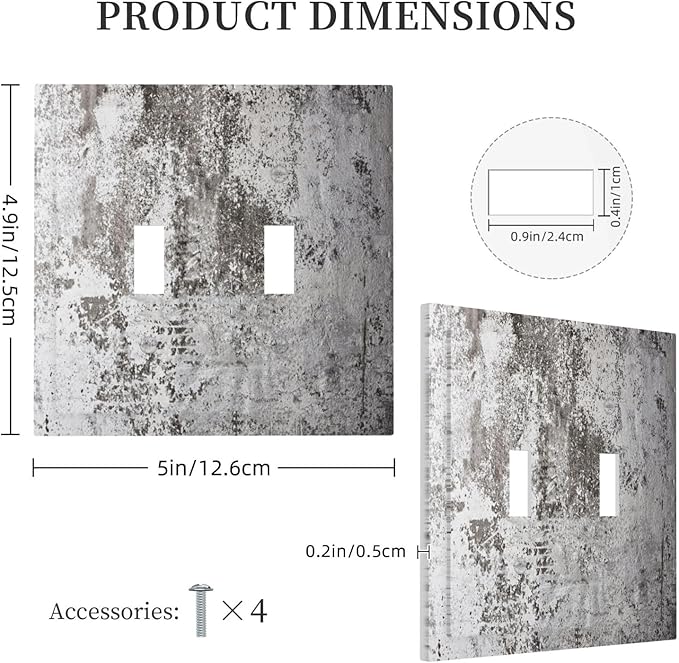 Light Switch Cover Plate Gray White Speckled Weathered Concrete Wall 2 Gang Double Switch Plate Covers Toggle Wallplate Decorative Outlet Covers Electrical Switchplate for Bedroom Home Decor