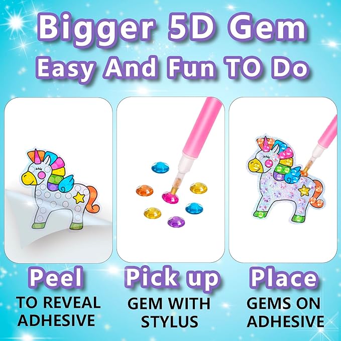 WAHFNG Gem Art, Diamond Art Kids Painting Kit -Make Your Own Stickers,Keychains & Suncatchers - Arts and Crafts for Girls and Boys Ages 6-12 - Best Gift Ideas for Age 6, 7, 8, 9, 10,11,12 Years Old