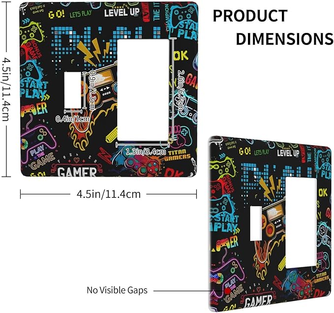 Gamer Video Game Themed Cool Controller Print Outlet Covers 1 Toggle 1 Rocker Combination Decorative Wall Plate Electrical Switch Plates Light Switch Cover Plate for Kids Room Office Decor