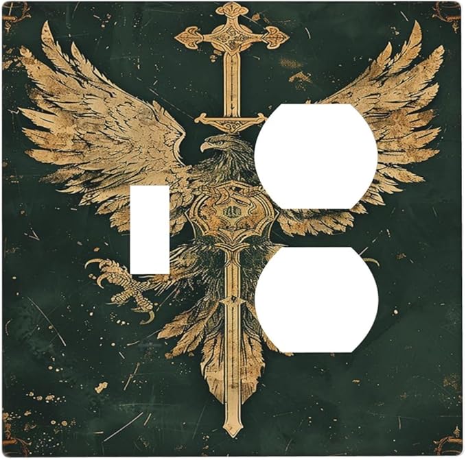 Medieval Retro Golden Eagle Totem Wallplates 1 Toggle 1 Duplex Electrical Gfci Faceplate Decorative Light Switch Covers Switch Plate for Bedroom Living Room Decor