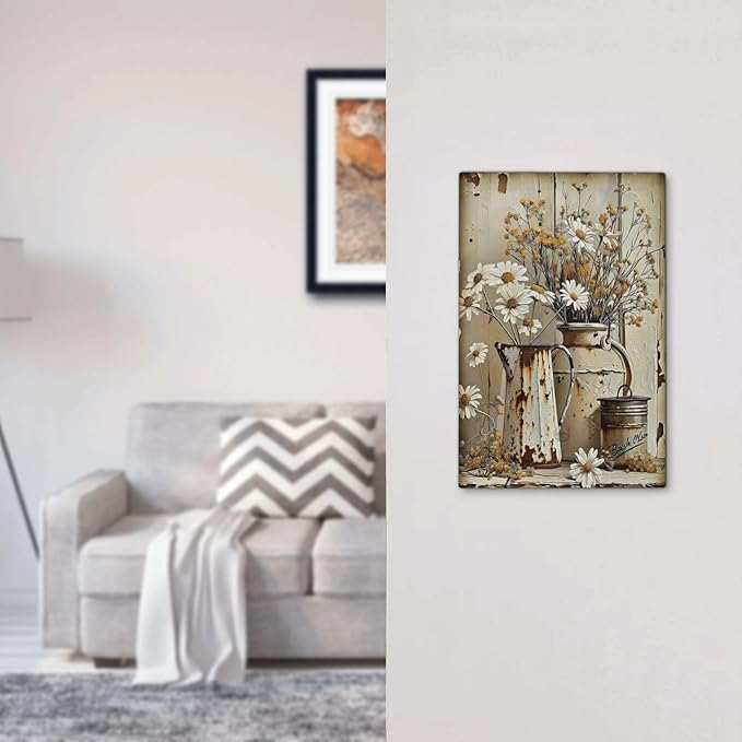 Rustic Flowers Daisy Floral White Wooden Planks Light Switch Cover Plate 1 Gang No Device Blank Electrical Wall Plates Faceplate Decorative Switch Plate for Farmhouse Home Decor