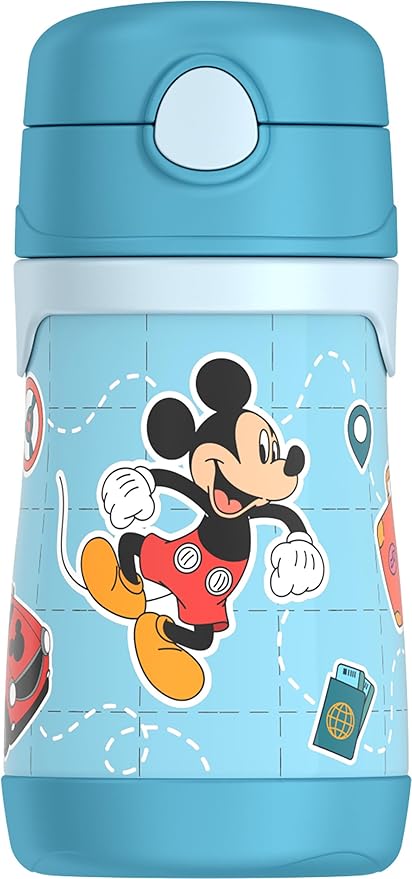 Thermos Baby 10 oz. Stainless Steel Bottle with pop-up straw, Mickey and Friends