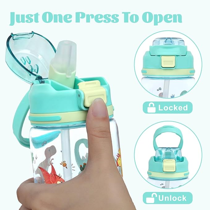 decalsweet Kids Water Bottle 20oz Durable Leak-Proof Plastic Water Cup for Kids Toddlers,With Straw Handle and Pop-Up Spout Cover,Safe for School Sports Daycare Travel & Camp