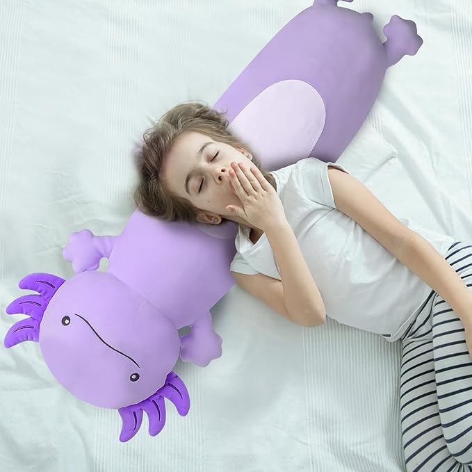 Dalmao 36 inch Cute Giant Purple Axolotl Plush Soft Body Pillow, Large Squishy Plushies Axolotl Stuffed Animals Toy, Gifts for Kids Boys Girls Birthday