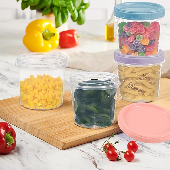 Yomarket 12pcs 16 oz Plastic Deli Containers with Screw Lids, Small Freezer Container Reusable 2 Cup Food Storage Container with Pen & Brush for Snack Salad Fruit, Microwave & Dishwasher Safe BPA Free