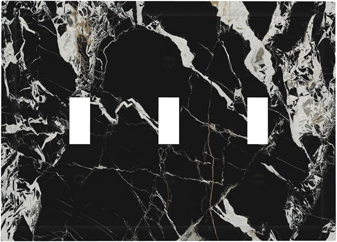 Black Marble Patterns Low Key Luxurious Decorative Switch Plates 3 Gang Wall Plate Triple Toggle Light Switch Cover Faceplate Electrical Wall Panels for Bathroom Kitchen Decor
