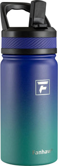 Fanhaw 14 Oz Kids Insulated Water Bottle with Straw Lid – Stainless Steel Double Wall Vacuum, Leak-Proof, BPA-Free Water Bottles for School Boys & Girls(Purple Green)