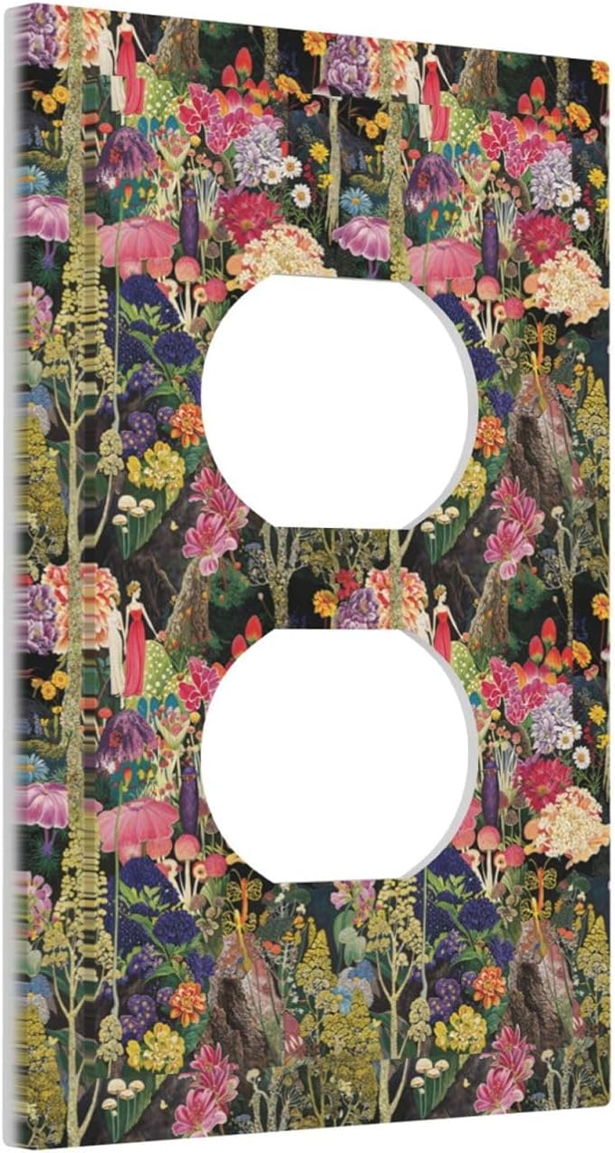 Dreamy Tropical Rainforest Colorful Mushroom Wildflower Outlet Covers 1 Gang Duplex Light Switch Cover Decorative Switch Plates Electrical Receptacle Faceplate Wall Plate for Farmhouse Kids Room Decor