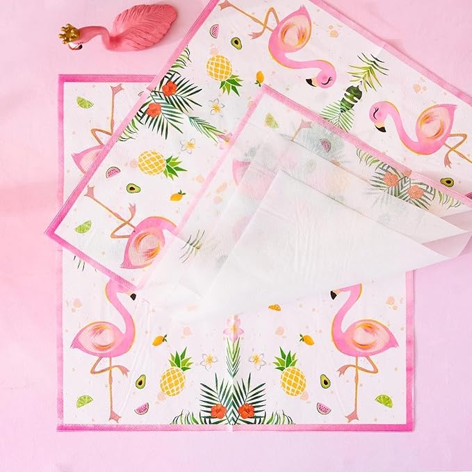 WERNNSAI Flamingo Party Decorations - 48PCS Hawaiian Plates and Napkins Summer Flamingo Themed Tableware Set Tropical Dinner Plates and Napkins for Girls Kids Birthday Baby Shower Serves 16 Guests