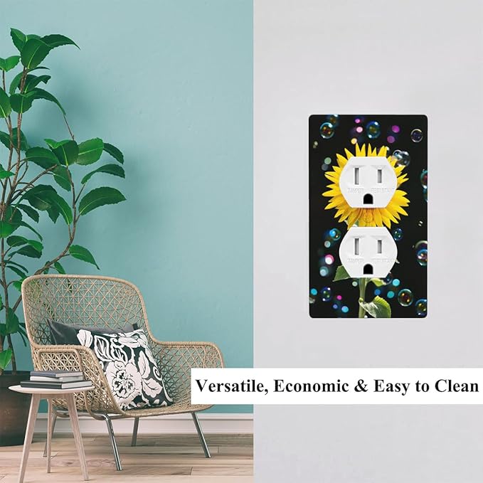 Sunflower Black Wall Plate Cover Blow Bubbles and Sunflower Bouquet Outlet Covers 1-Gang Switch Plug Duplex Cover Home Bedroom Bathroom Kitchen