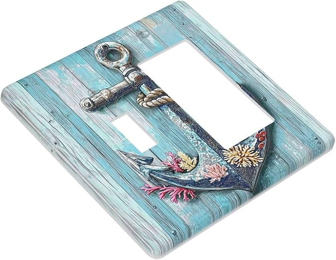 Outlet Covers Anchor Coastal Beach Nautical Coral 1 Toggle 1 Rocker Combination Decorative Wall Plate Electrical Switch Plates Light Switch Cover Plate For Farmhouse Cabin Decor