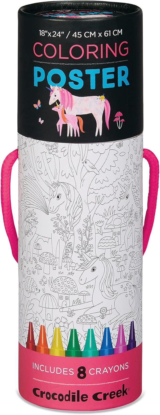 Crocodile Creek Coloring Poster and Sticker Set for Kids - Unicorn-Themed Coloring Activity with Stickers and Crayons - 18" x 24" Poster, 8 Crayons, 1 Sticker Sheet - Portable 3" x 9" Canister