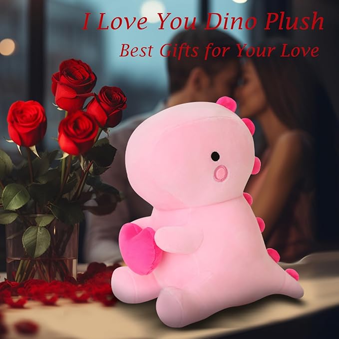 SQEQE Dinosaur Stuffed Animal, Loving Soft Dino Plush Toys with Holding Heart, Sweet Romantic Anniversary Birthday Gift for Her Girls Boys Girlfriend(Pink,20 inch)