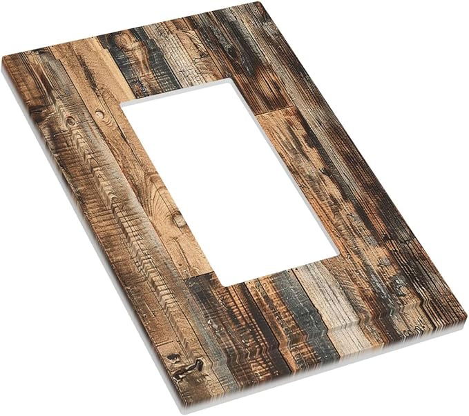 Decorative Outlet Covers Rustic Brown Wood Pattern Splice Plank 1 Gang Single Rocker Light Switch Cover Plate Wall Plates Gfci Faceplate For Farmhouse Cabin Decor