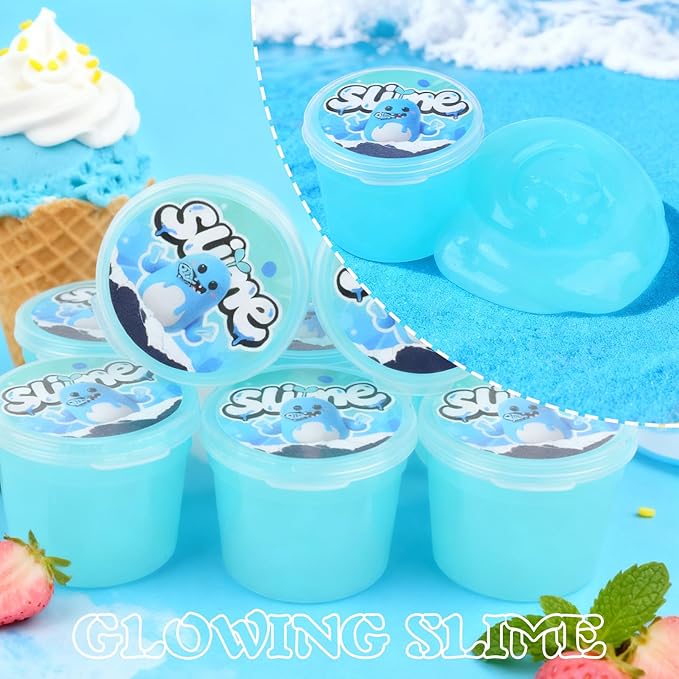 24 Pack Blue Slimes, Mini Glow in the Dark & Galaxy Bulk Slime, Easter Party Favors Kit, Stretchy Stress Relief for Kids, Soft Putty DIY Toy, Girls and Boys Classroom Prize Gift ﻿