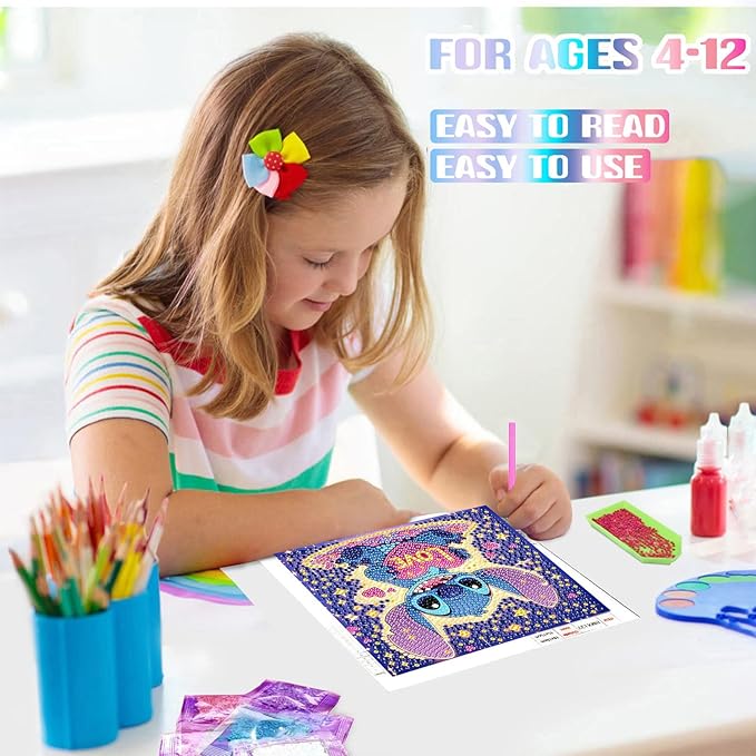 KOJEFCV Cartoon Diamond Art Painting Kits for Kids with Frame, Cartoon Diamond Art for Kids Ages 4-8-12, Easy Gem Kit Kid with Beautiful Package for Gift Home Wall Decor (7x7inch)