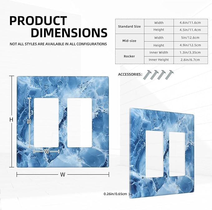 Outlet Covers Blue Marble Abstract Luxury Modern 1 Gang Duplex Light Switch Cover Plate Decorative Wall Plates Electrical Switchplate Receptacle for Bathroom Bedroom Decor（2 Pack）