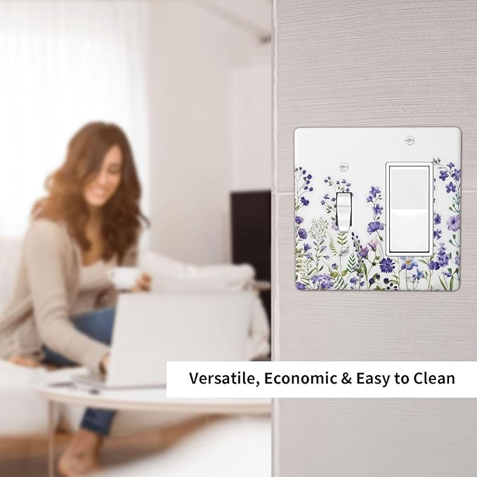 Lavender Wildflowers Purple Flowers Plant Floral Outlet Covers 1 Toggle 1 Rocker Combination Decorative Wall Plate Electrical Switch Plates Light Switch Cover Plate for Bedroom Living Room Decor