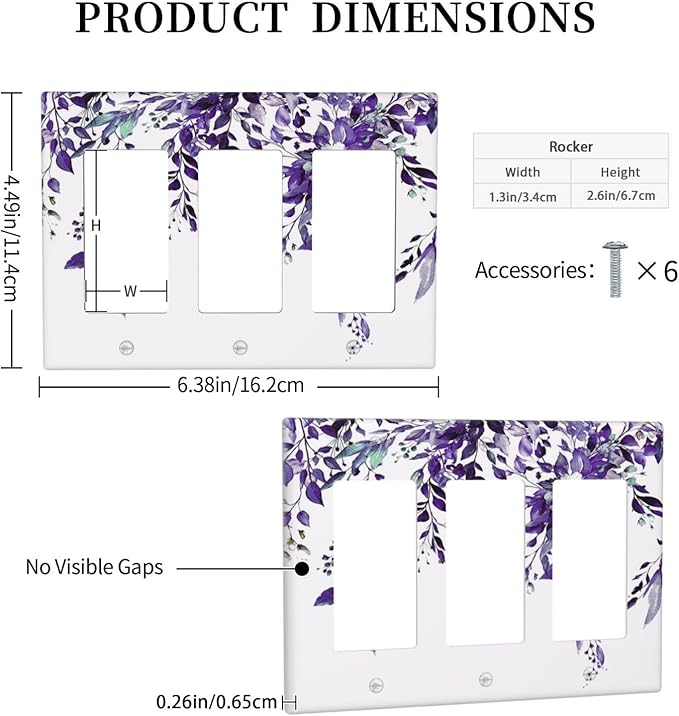 Decorative Outlet Covers Purple Eucalyptus Boho Olive Leaves Country 3 Gang Wall Plate Cover Triple Rocker Decora Light Switch Covers Plate Jumbo Electrical GFCI Switch Plate Cover