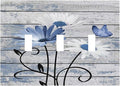 Blue White Daisy Flower Butterfly Rustic Wood Board Decorative Switch Plates 3 Gang Wall Plate Triple Toggle Light Switch Cover Faceplate Electrical Wall Panels for Farmhouse Bedroom Decor